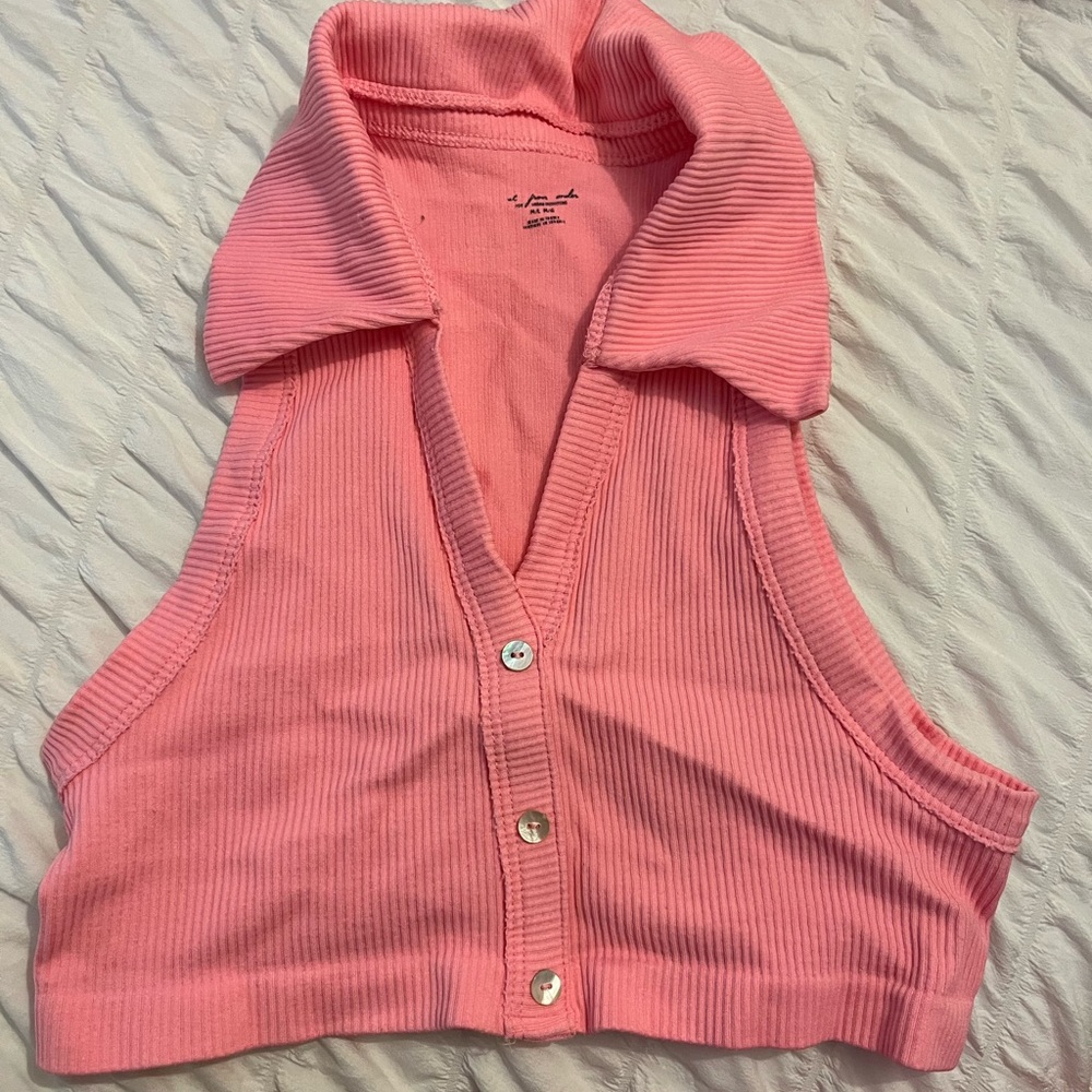 Pink Crop Top with Collar